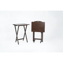 Mainstays Folding TV Tray Table Set of 2 with Storage Rack, Walnut, Rubberwood, Indoor, 19" L x 14.5" W x 26" H