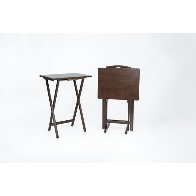 Mainstays Rubberwood Folding TV Tray Table Set with Storage Rack, 2-Piece, Walnut