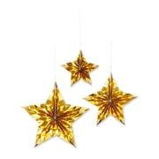 Gold Foil Star Hanging Decorations, 3 Piece 7.5" x 7.5", 12" x 12", 15.5" x 15.5", by Way To Celebrate