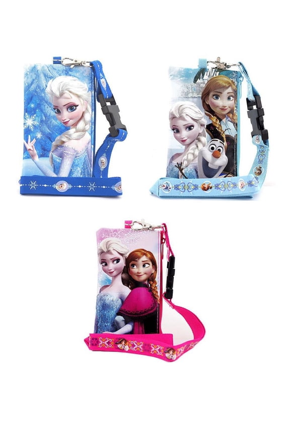 3PC Set: Disney Frozen Key Chain Lanyard ID Holder Detachable Coin Purse