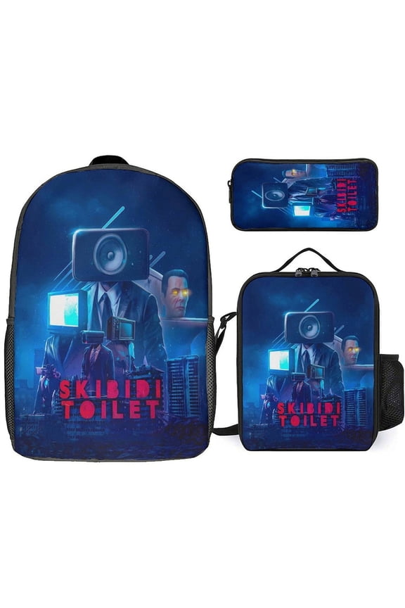 3PC-Set Skibidi Toilet Anime Backpack Trendy Cartoon Print Durable School Bag, Waterproof & Scratch-Resistant Bookbag, Stylish Hipster Unisex Design