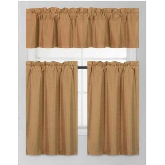 3PC Set Window Dressing Kitchen Curtain Solid Lined Blackout Tiers Valance