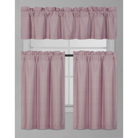 3PC Set Window Dressing Kitchen Curtain Solid Lined Blackout Tiers Valance