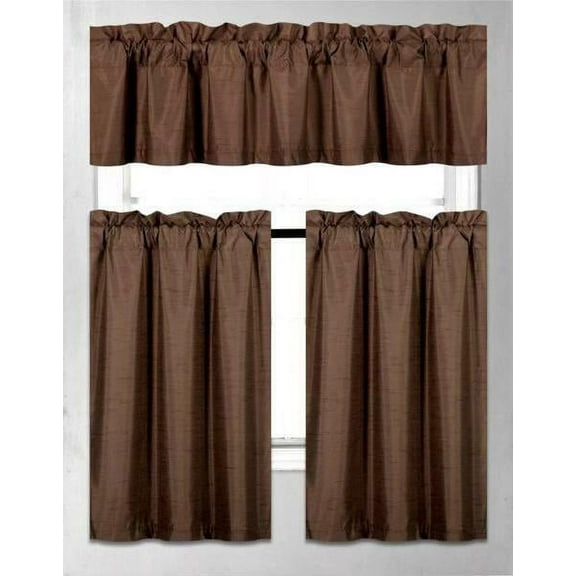 3PC Set Window Dressing Kitchen Curtain Solid Lined Blackout Tiers Valance