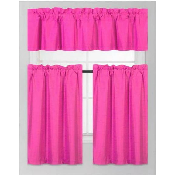 3PC Set Window Dressing Kitchen Curtain Solid Lined Blackout Tiers Valance