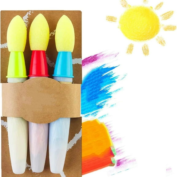 3PC Sidewalk Chalk Paint Brush, Multicolor Red/Yellow/Bule Paint Brush Chalk Set, Pretty Paint Brush Chalk Set, DIY Washable Paintbrush Bulk, Easy to Clean, Painting Brush Toy for Sidewalk Painting