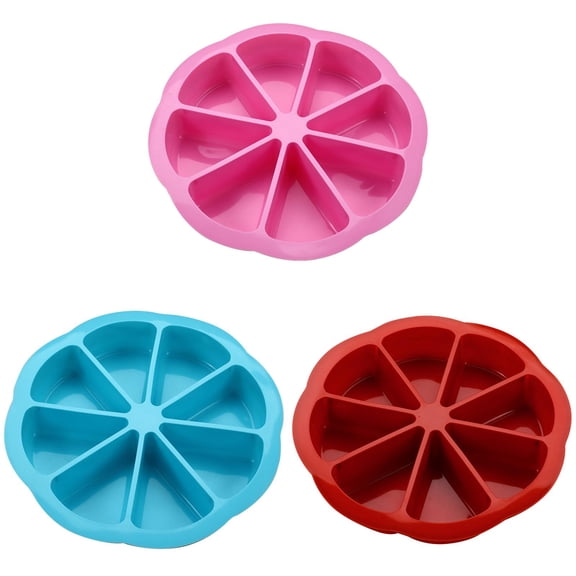 3PC Silicone Baking Moulds, Triangle Pizza Cake Mould, 8 Cavity Pan Non Stick Heat Resistant DIY Baking Tool for Cornbread Scone Chocolate Brownies Muffin Soap, Kitchen B-aking Mould(Red+Blue+Pink)