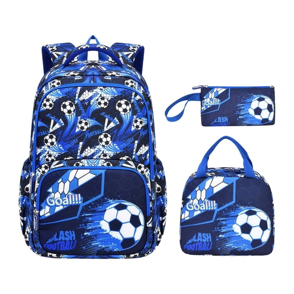 3PC Soccer Backpack, School Bookbag with Lunch Box, School Bag for Teenagers Middle