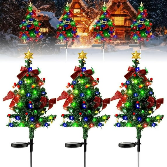 3PC Solar Christmas Tree Lights Holiday Decorations, 2026 Waterproof Solar Outdoor Christmas Tree, LED Solars Christmas Trees, Mini Christmas Decor for Outside/Garden/Patio/Lawn 32IN
