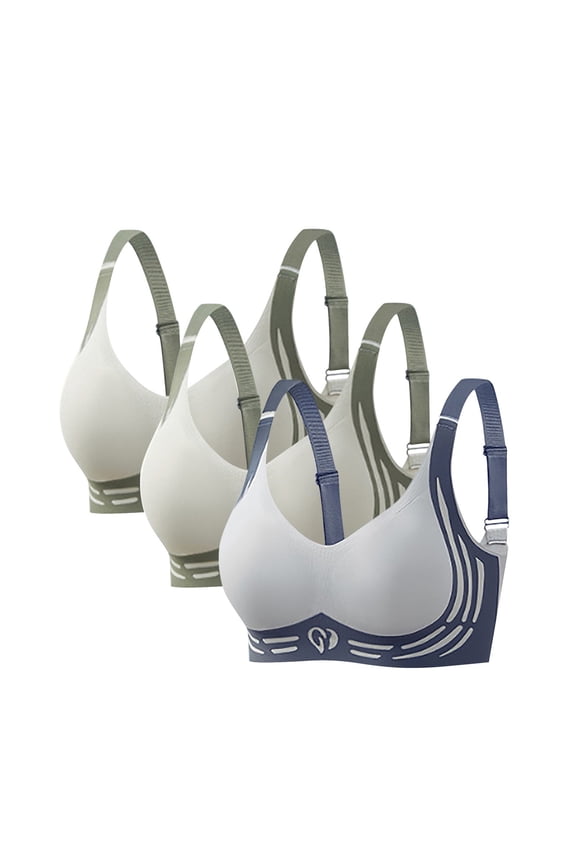 3PC Sports Bra, Post Surgery Full Coverage Bra Wirefree Soft Lightweight Closure Deep V Bra Bust Shaping Wirefree Bra Criss Cross Back Supportive Bra Daily Beach Wear, O XL