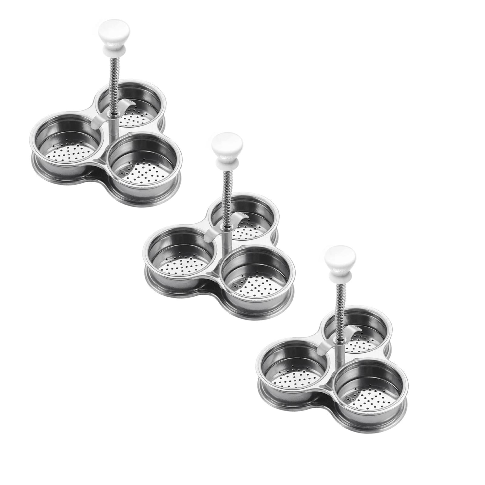3PC Stainless Steel Egg Poaching Pan, Nonstick Poaching Egg Pan, Hard Boiled Egg Maker, 3 Cup Pan, Poached Egg Cooker for Kitchen