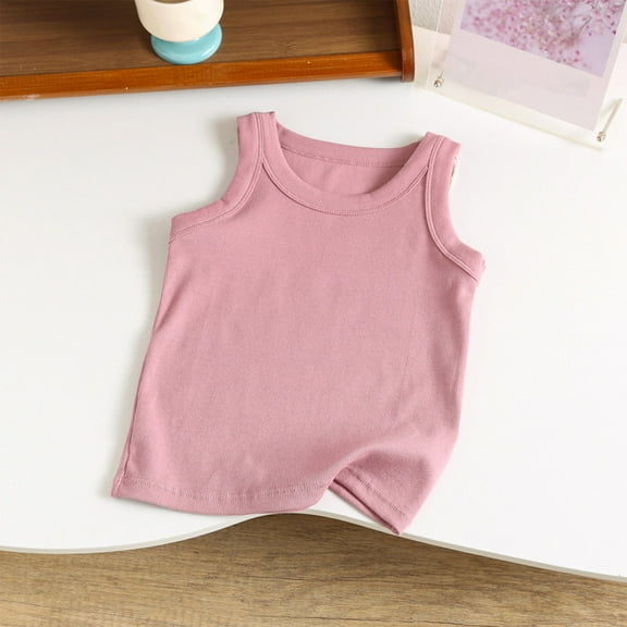 Summer Tops Size 2-13 Years for Children Boys and Girls Sleeveless Crew Neck Solid Color Summer Saving Clerance Kids' Sports Breathable Tops Watermelon Red