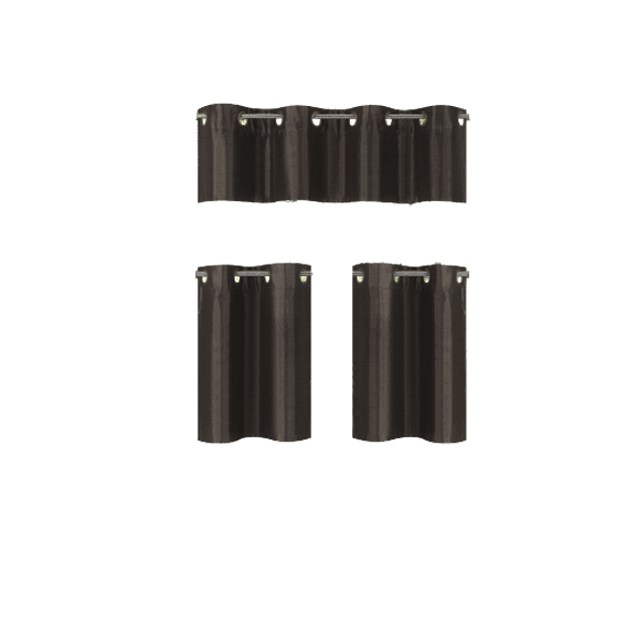 Gorgeous Home Linen Kitchen Window Curtains 3 Pieces Set, Lined Blackout Tier and Valance Set, 58W x 14L (1 Panel) + 28W x 24L (2 Panels) K7 Brown Coffee