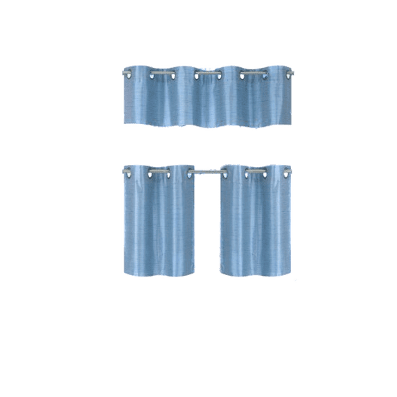 Gorgeous Home Linen Kitchen Window Curtains 3 Pieces Set, Lined Blackout Tier and Valance Set, 58W x 14L (1 Panel) + 28W x 24L (2 Panels) k7 Light Blue