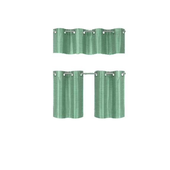 Gorgeous Home Linen Kitchen Window Curtains 3 Pieces Set, Lined Blackout Tier and Valance Set, 58W x 14L (1 Panel) + 28W x 24L (2 Panels) k7 Mint Green