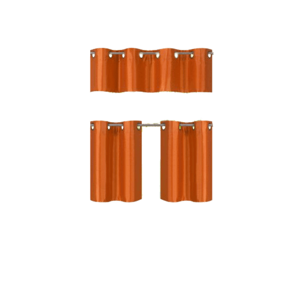 Gorgeous Home Linen Kitchen Window Curtains 3 Pieces Set, Lined Blackout Tier and Valance Set, 58W x 14L (1 Panel) + 28W x 24L (2 Panels) k7 Orange