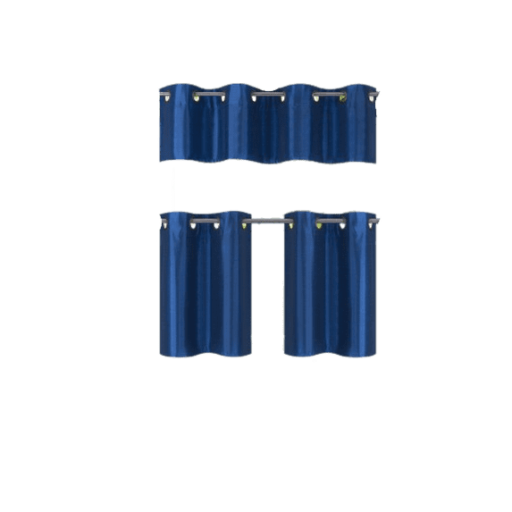 Gorgeous Home Linen Kitchen Window Curtains 3 Pieces Set, Lined Blackout Tier and Valance Set, 58W x 14L (1 Panel) + 28W x 24L (2 Panels) k7 Royal Blue