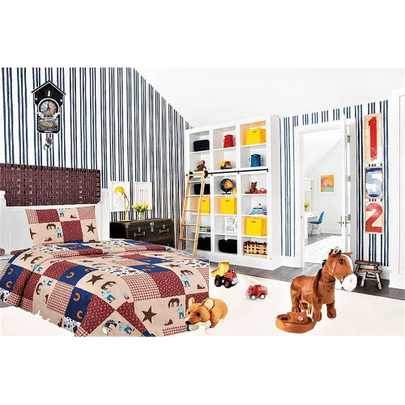 3PC TWIN SHEET SET COWBOY BEDDING SUPER SOFT COZZY FLEXIBLE CHARMING BABY KIDS GIRL BOY TODDLER NURSERY ROOM INCLUDES : 1 FLAT SHEET, 1 FITTED SHEET & PILLOW CASE