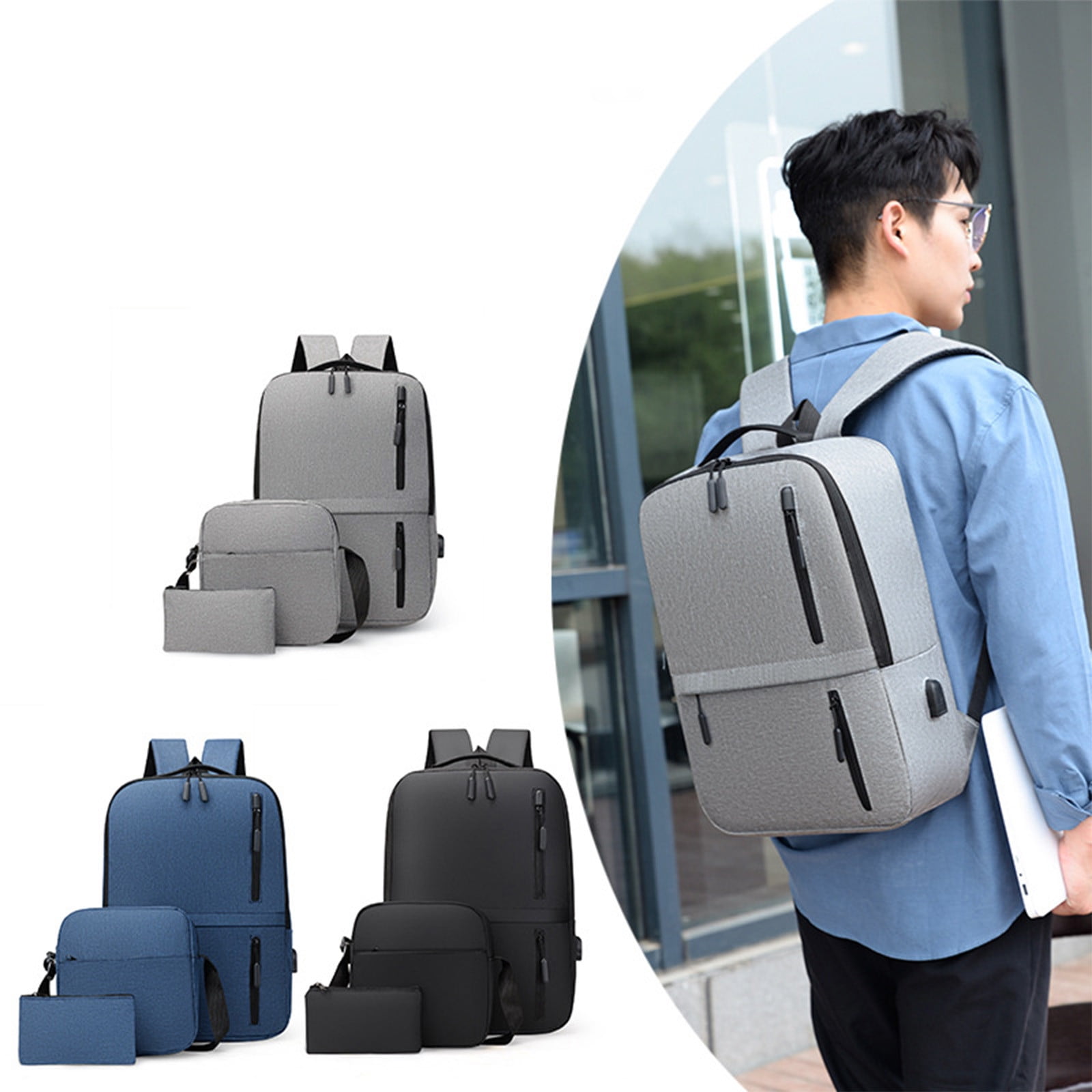 3PC Travel Laptop Backpack, Business Theft Slim Durable Laptop Backpack ...