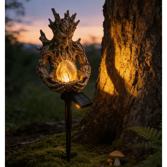 3PC Tree Spirit Solar Garden Stake Light, Waterproof Resin Tree Man LED Lamp, Solar Powered Outdoor Yard Path Landscape Decor Light