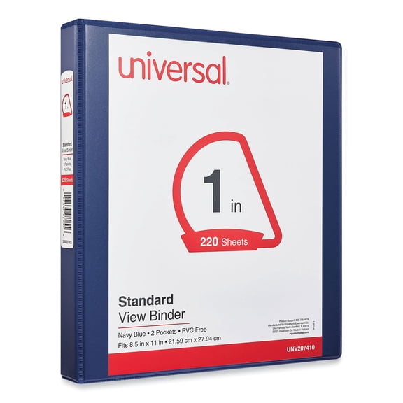 3PC Universal Slant D-Ring View Binder, 3 Rings, 1\" Capacity, 11 x 8.5, Navy Blue