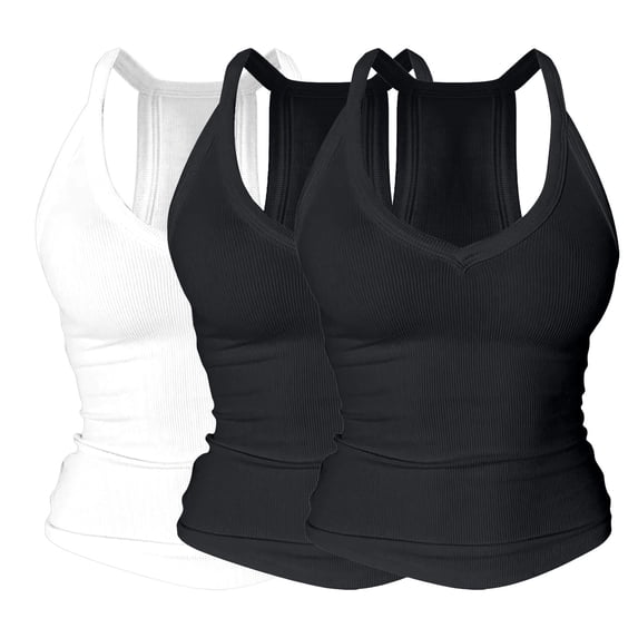 3PC V Neck Tank Tops for Women with Shelf Bra,Ribbed Sleeveless Racerback Basic Shirts,Sexy Fitted Camisole Undershirt,Cotton Stretch Layering Tanks for Daily Wear Silver M