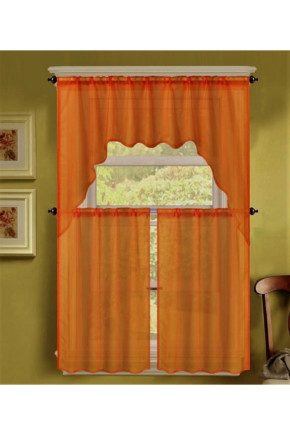 3PC VOILE SHEER KITCHEN WINDOW CURTAIN TREATMENT 2 TIERS AND 1 SWAG VALANCE
