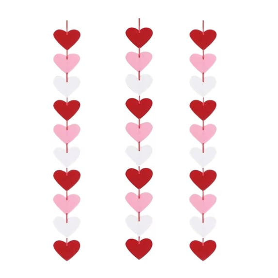 3PC Valentine's Day Banner -DIY Required - Valentines Decorations - Valentines Felt Heart Garland Banner - Valentine's Day Outdoor Indoor Home Hanging Decor
