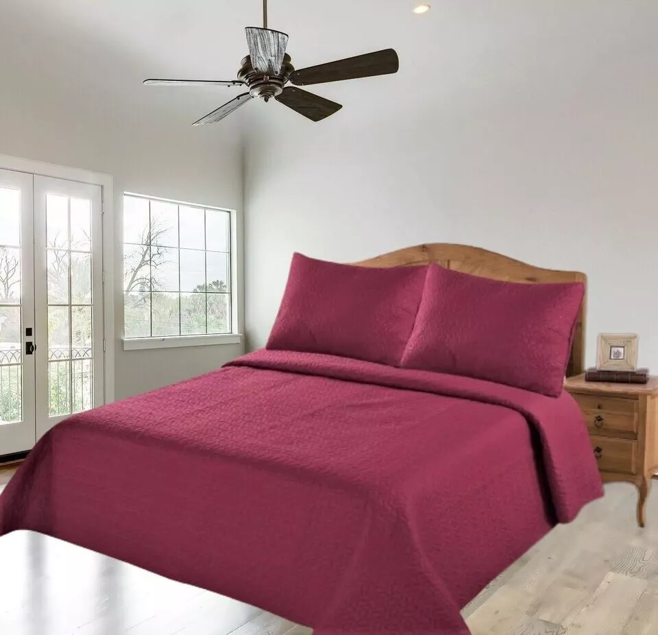Gorgeous Home Linen 3PC Warm Quilt Set Midwest Queen Burgundy Solid Coverlet Bedding 1 Quilt Size: 86" X 86" + 2 Pillowcase