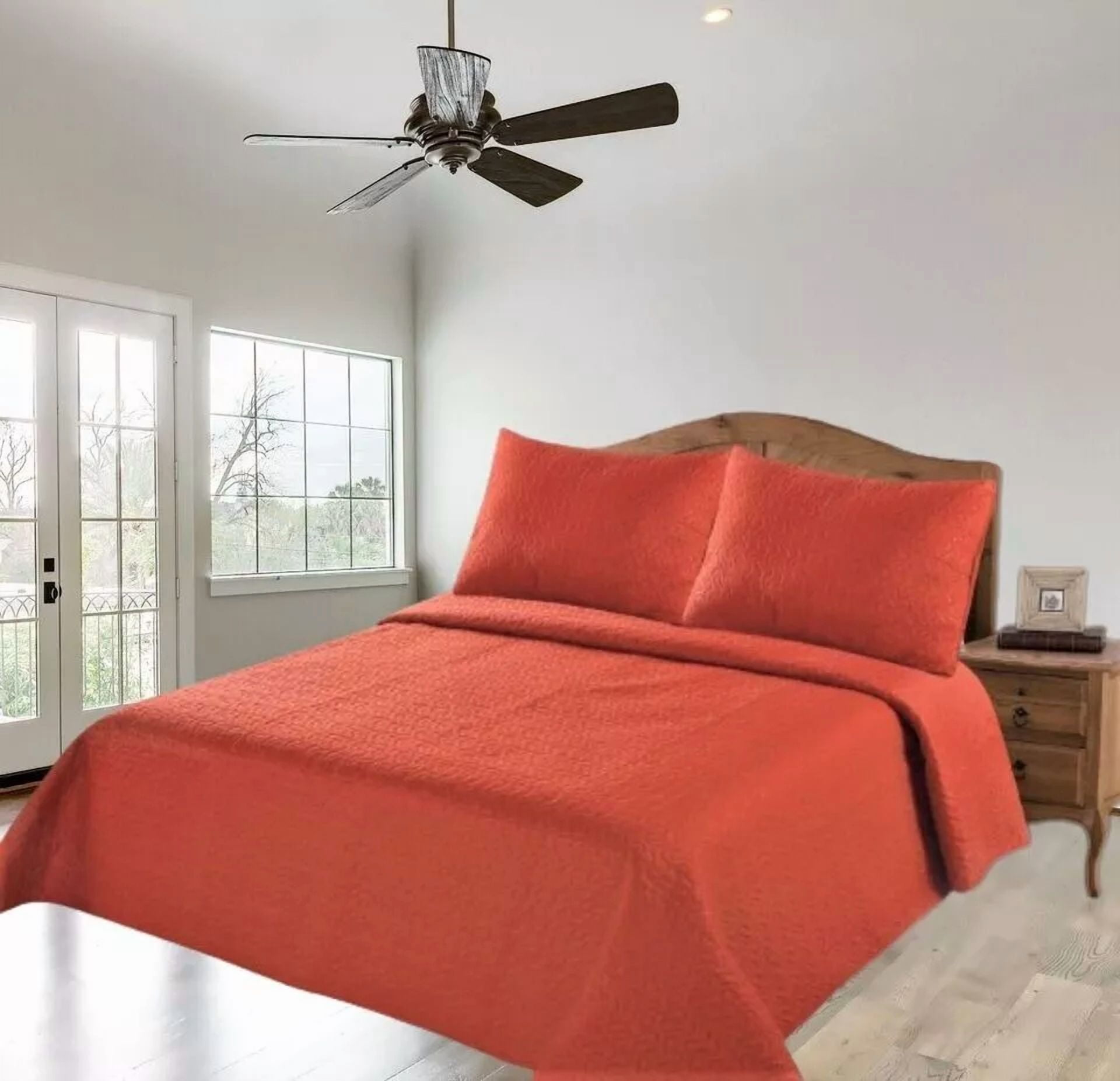 Gorgeous Home Linen 3PC Warm Quilt Set Midwest Queen Orange Solid Coverlet Bedding 1 Quilt Size: 86" X 86" + 2 Pillowcase