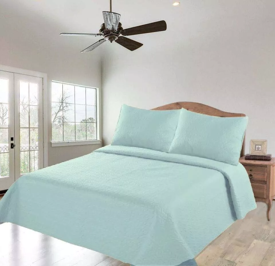 Gorgeous Home Linen 3PC Warm Quilt Set Midwest Queen Light Slate Solid Coverlet Bedding 1 Quilt Size: 86" X 86" + 2 Pillowcase