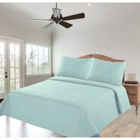 Gorgeous Home Linen 3PC Warm Quilt Set Midwest Queen Light Slate Solid Coverlet Bedding 1 Quilt Size: 86" X 86" + 2 Pillowcase