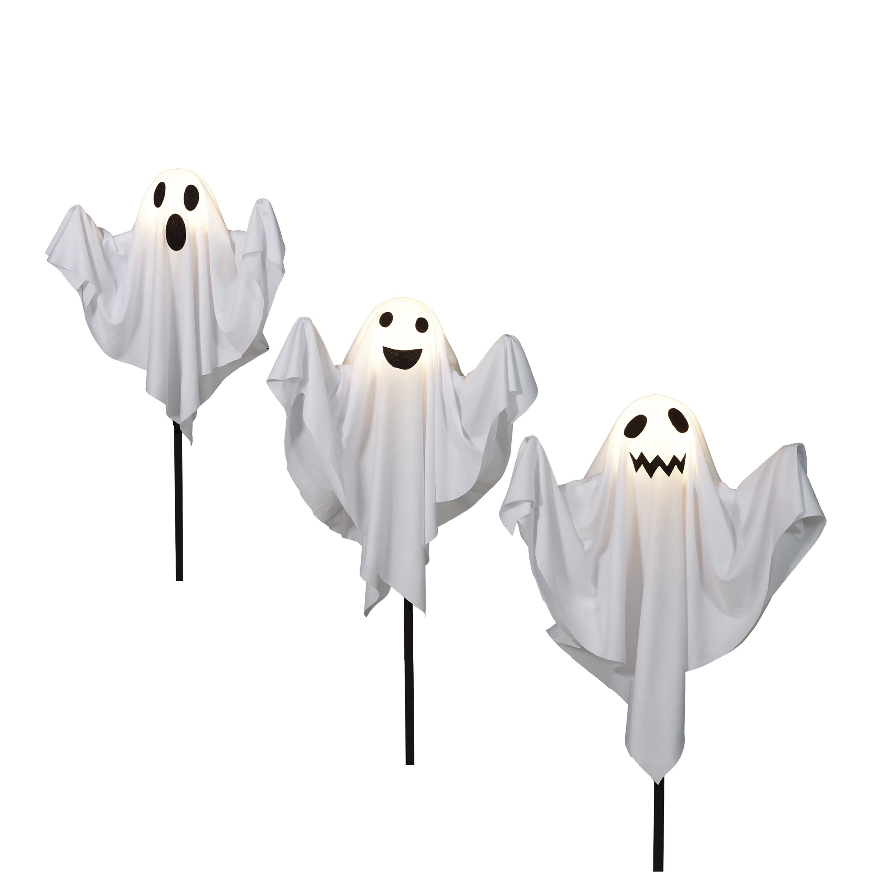 Outdoor LED Fabric Ghost Pathmarkers, White, 3 Count, Halloween by Way To Celebrate