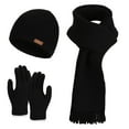 thumbnail image 1 of 3PC Winter Warm Hat Scarf Gloves Sets for Women Solid Color/Color Block Chunky Knitted Windproof Beanie Hat and Scarf Gloves, 1 of 5