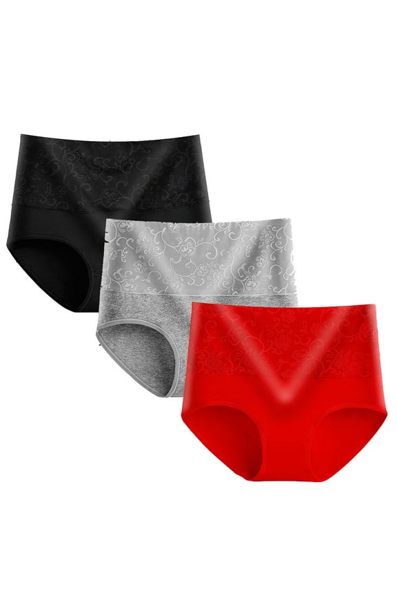 3PC Women Cotton Underwear High Waist Tummy Control Panties Ladies Panty Plus Size Briefs