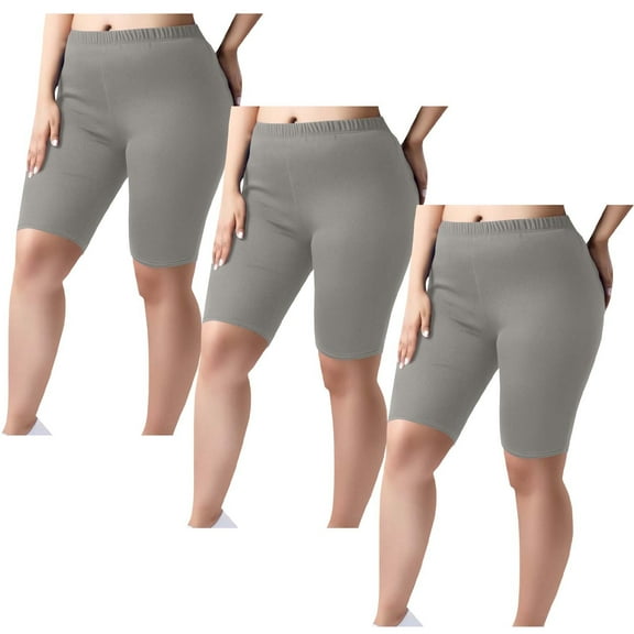 3PC Women Leggings Plus Size Tummy Control Elastic Waist Seamless Women Casual Stretch Fitness Workout Running Short Leggings Gray XXL