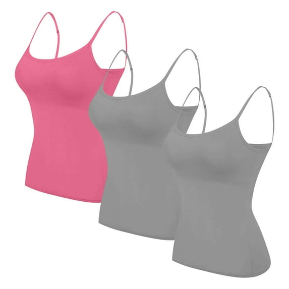 3PC Women's Camisole Built in Bra Wireless Fabric Support Short Cami