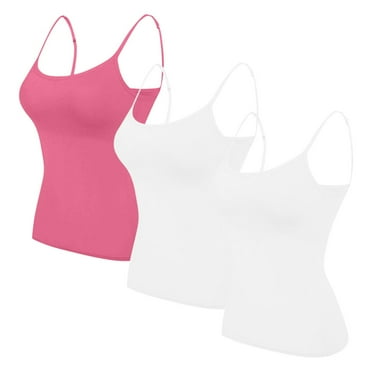 3PC Women's Camisole Built in Bra Wireless Fabric Support Short Cami
