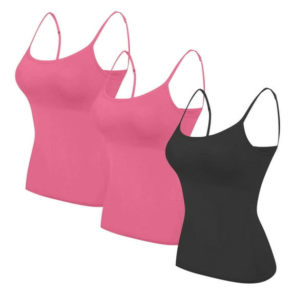 3PC Women's Camisole Built in Bra Wireless Fabric Support Short Cami