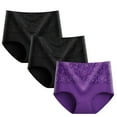 thumbnail image 1 of 3PC Women's Cotton Underwear High Waisted Tummy Control Roses Jacquard Ladies Panties Full Coverage Briefs 3 Pack, 1 of 3