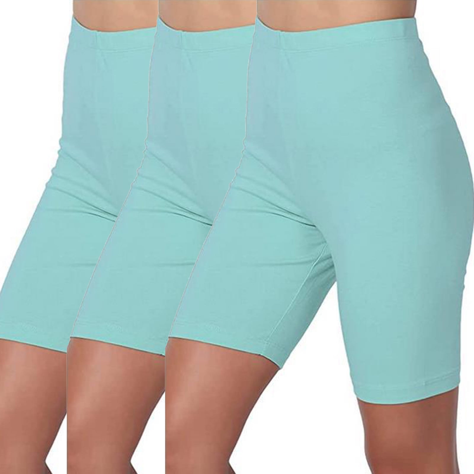 3PC Women's Dressy Solid Color Leggings With Yoga Sport Elastic Quarter ...