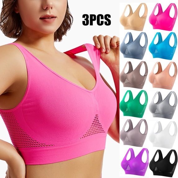 3PC Women's Running Fitness Yoga Beauty Tank Top, Large Size Hollow Out Sports Vest, Wireless Seamless Workout Bralette, High Impact Breathable Gym Underwear, Supportive Plus Size Yoga Bra Set