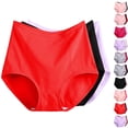 thumbnail image 1 of 3PC Women's Soft Underwear Double Support Stretch Brief Panties Underwear for Women Plus Size Solid Color High Waist Leak Proof Cotton Underwear Breathable Panties Period Underwear XL-6XL, 1 of 8