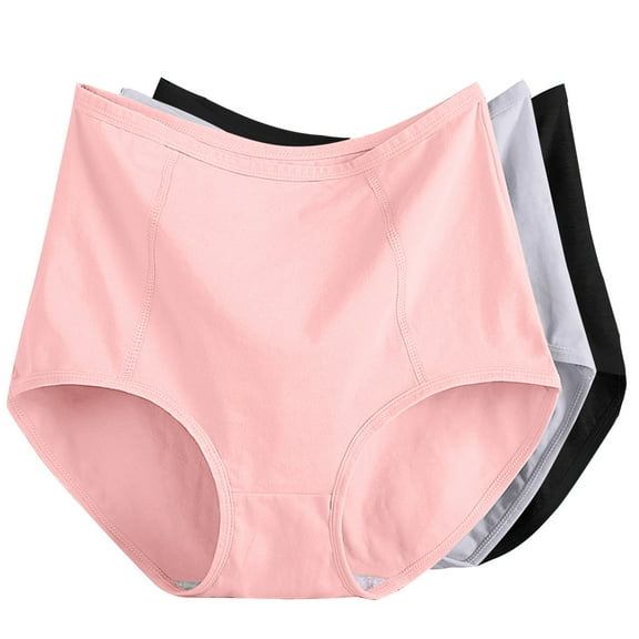 3PC Women's Soft Underwear Double Support Stretch Brief Panties Underwear for Women Plus Size Solid Color High Waist Leak Proof Cotton Underwear Breathable Panties Period Underwear XL-6XL