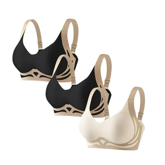 3PC Women's Solid Color Color Blocking Lifting Gathering Bra with Anti-Sagging Support, Comfortable Daily Wear Underwire Lingerie Set, Limited Time Offer