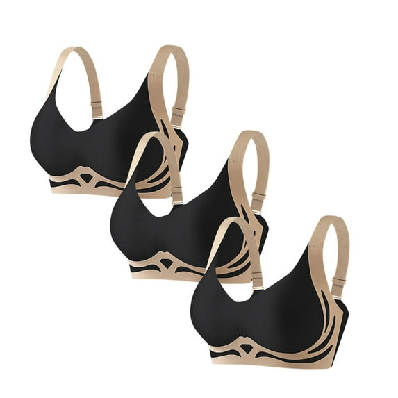 3PC Women's Solid Color Color Blocking Lifting Gathering Bra with Anti-Sagging Support, Comfortable Daily Wear Underwire Lingerie Set, Limited Time Offer