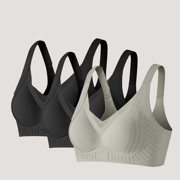 3PC Women's Wireless Push Up Bra Seamless Comfortable Bras No Underwire Full Coverage Everyday Yoga Bralettes Black XXL