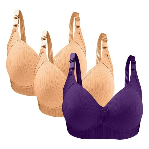 3PC Womens Bras Plus Size Push Up Breathable Full Coverage No Underwire Gathering Support Everyday Bras Purple 44/100