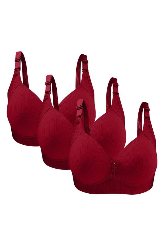 3PC Womens Bras Plus Size Push Up Breathable Full Coverage No Underwire Gathering Support Everyday Bras Wine 38/85