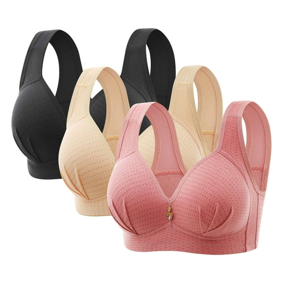 3PC Womens Bras Plus Size Push Up Solid Color Soft Breathable Full Coverage No Underwire Gathering Everyday Bras Multicolor 36